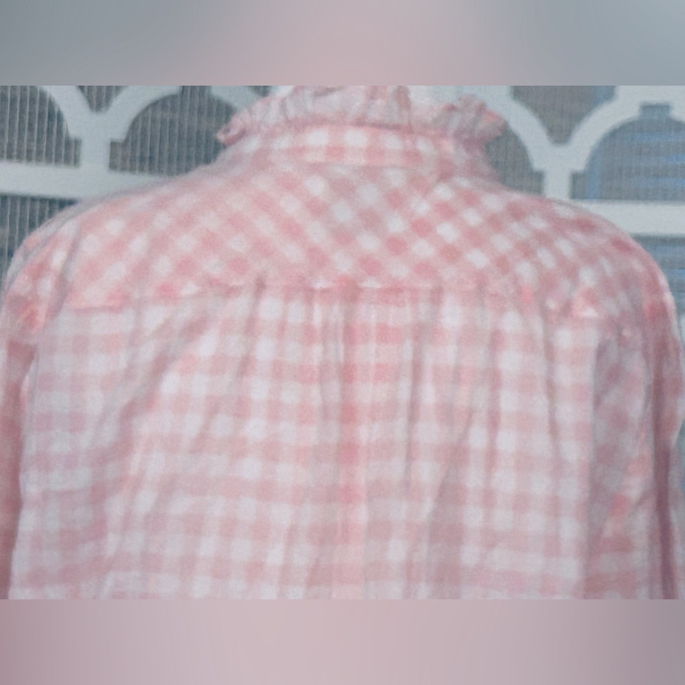 Baby Pink Gingham J. Crew Checkered Blouse Cotton Boho Cottagecore LG Top Shirt - Picture 11 of 15